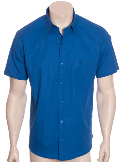 Camisa social masculina de algodão manga curta, azul royal