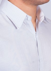 Camisa listrada cinza masculina manga longa de tricoline