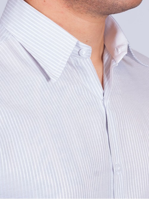 Camisa listrada cinza masculina manga longa de tricoline Camisa listrada cinza masculina manga longa de tricoline