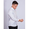 Camisa listrada cinza masculina manga longa de tricoline Camisa listrada cinza masculina manga longa de tricoline