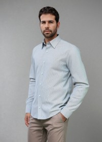 Camisa Social Clássica Listrada Verde e Branco