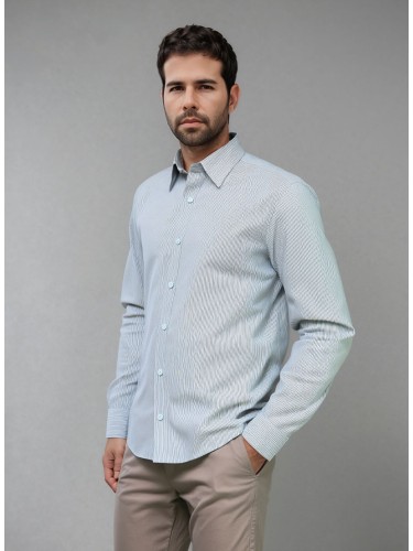 Camisa Social Clássica Listrada Verde e Branco