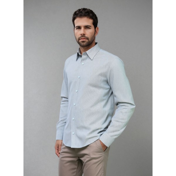 Camisa Social Clássica Listrada Verde e Branco