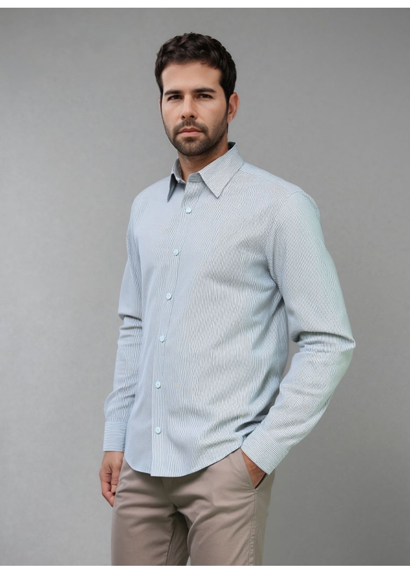 Camisa Social Clássica Listrada Verde e Branco