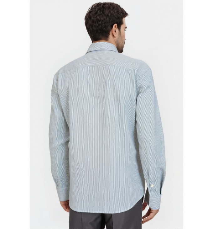 Camisa Social Clássica Listrada Verde e Branco Camisa Social Clássica Listrada Verde e Branco