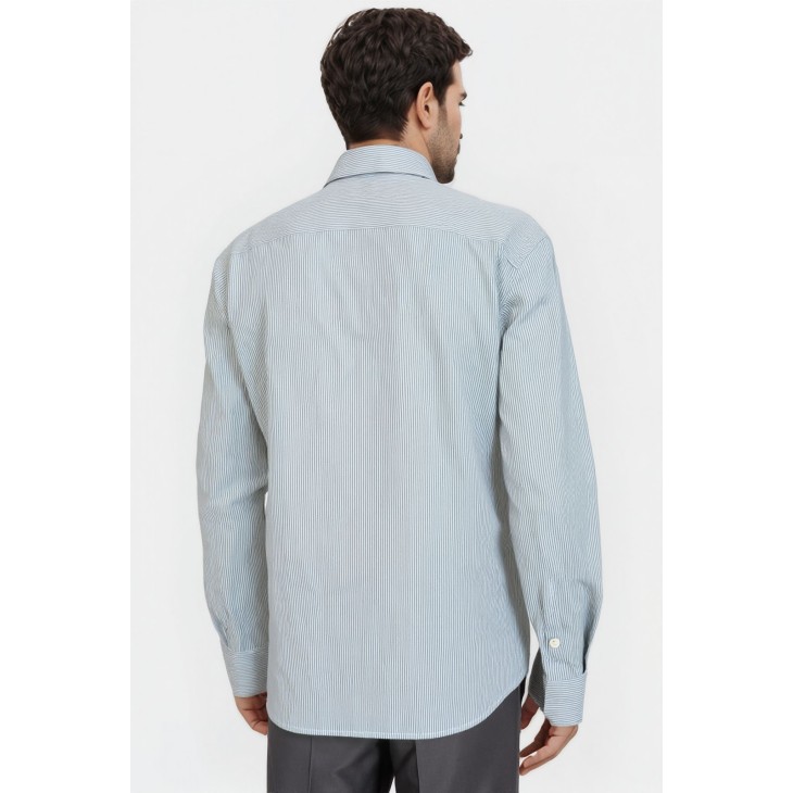 Camisa Social Clássica Listrada Verde e Branco