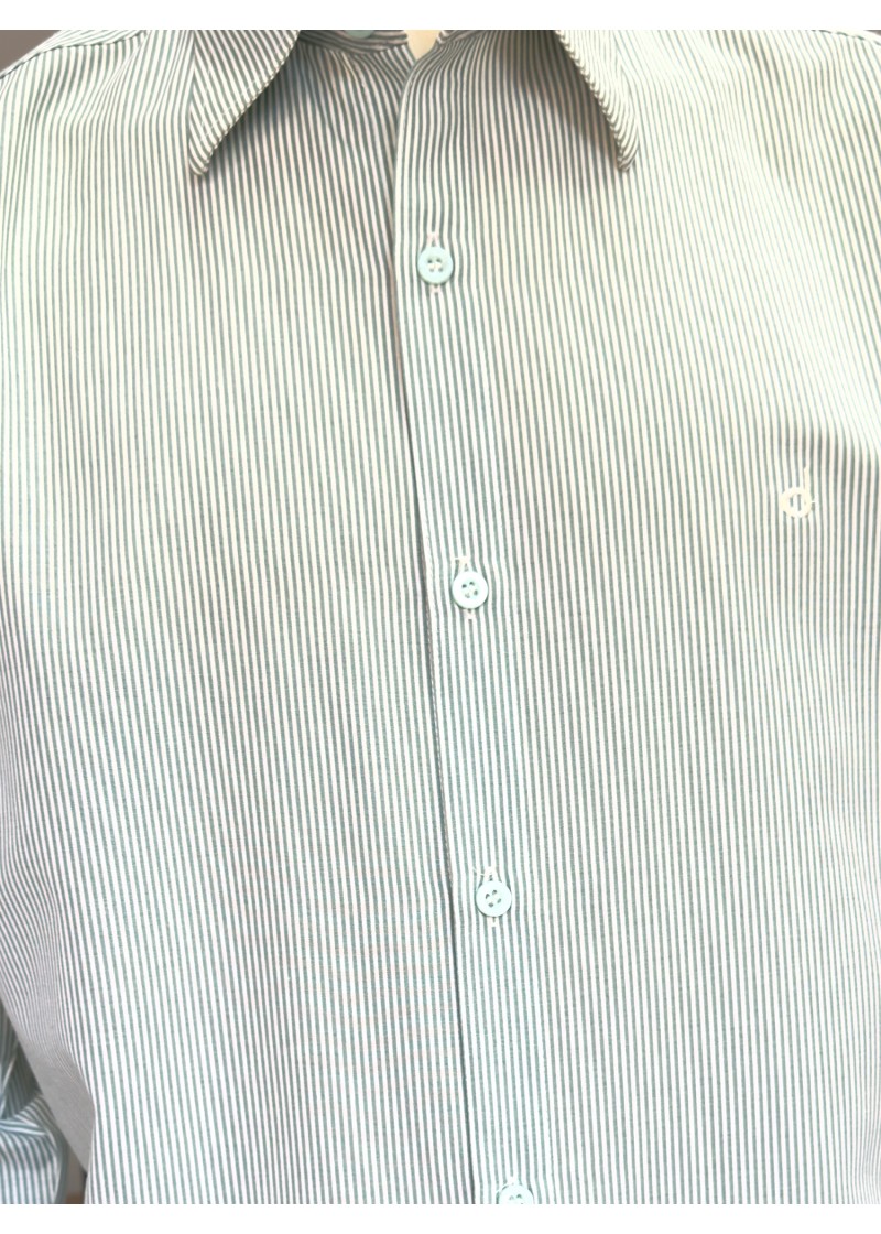 Camisa Social Clássica Listrada Verde e Branco