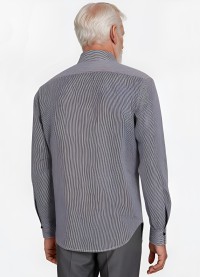 Camisa Social Masculina Listrada Azul Marinho em Algodão Tradicional