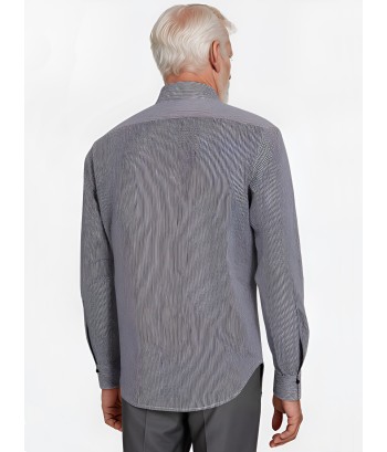 Camisa Social Masculina Listrada Azul Marinho em Algodão Tradicional