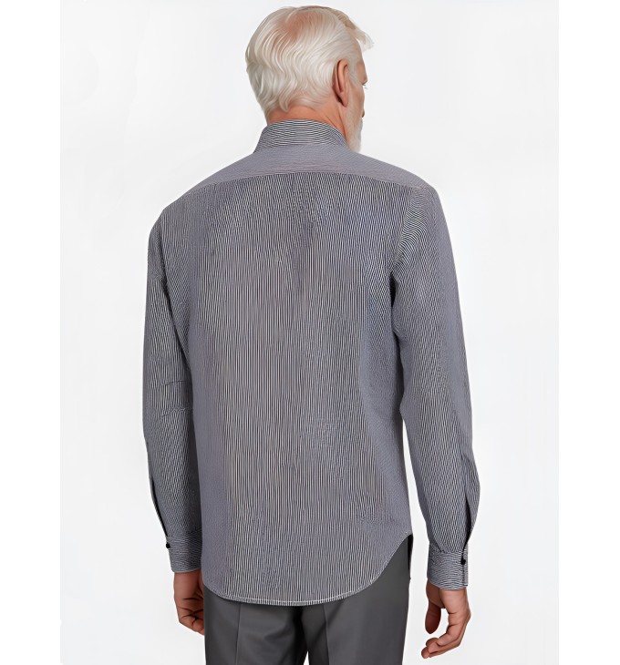 Camisa Social Masculina Listrada Azul Marinho em Algodão Tradicional Camisa Social Masculina Listrada Azul Marinho em Algodão Tradicional