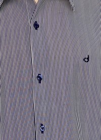 Camisa Social Masculina Listrada Azul Marinho em Algodão Tradicional