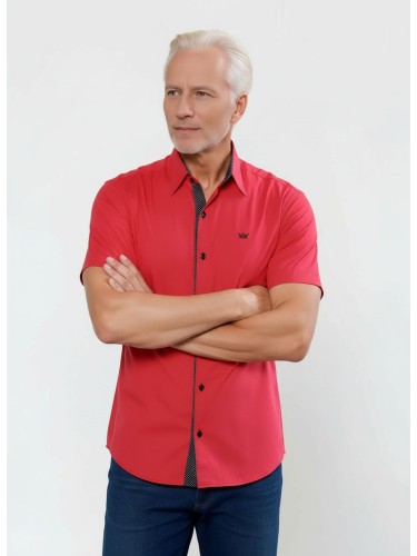 Camisa masculina de tricoline manga curta com detalhe de bolinha, vermelha