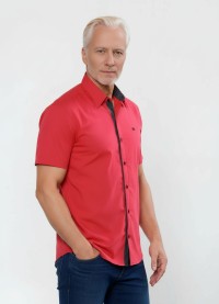 Camisa masculina de tricoline manga curta com detalhe de bolinha, vermelha