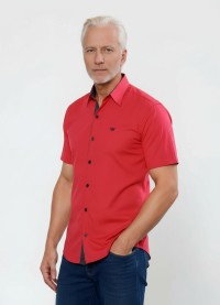 Camisa masculina de tricoline manga curta com detalhe de bolinha, vermelha