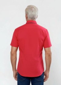 Camisa masculina de tricoline manga curta com detalhe de bolinha, vermelha