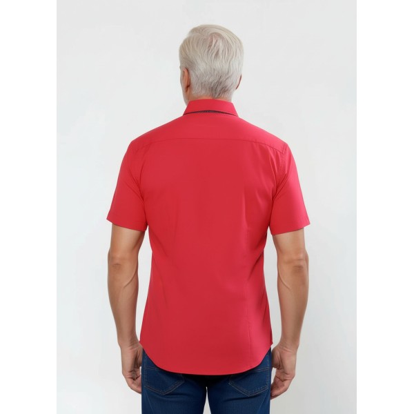 Camisa masculina de tricoline manga curta com detalhe de bolinha, vermelha