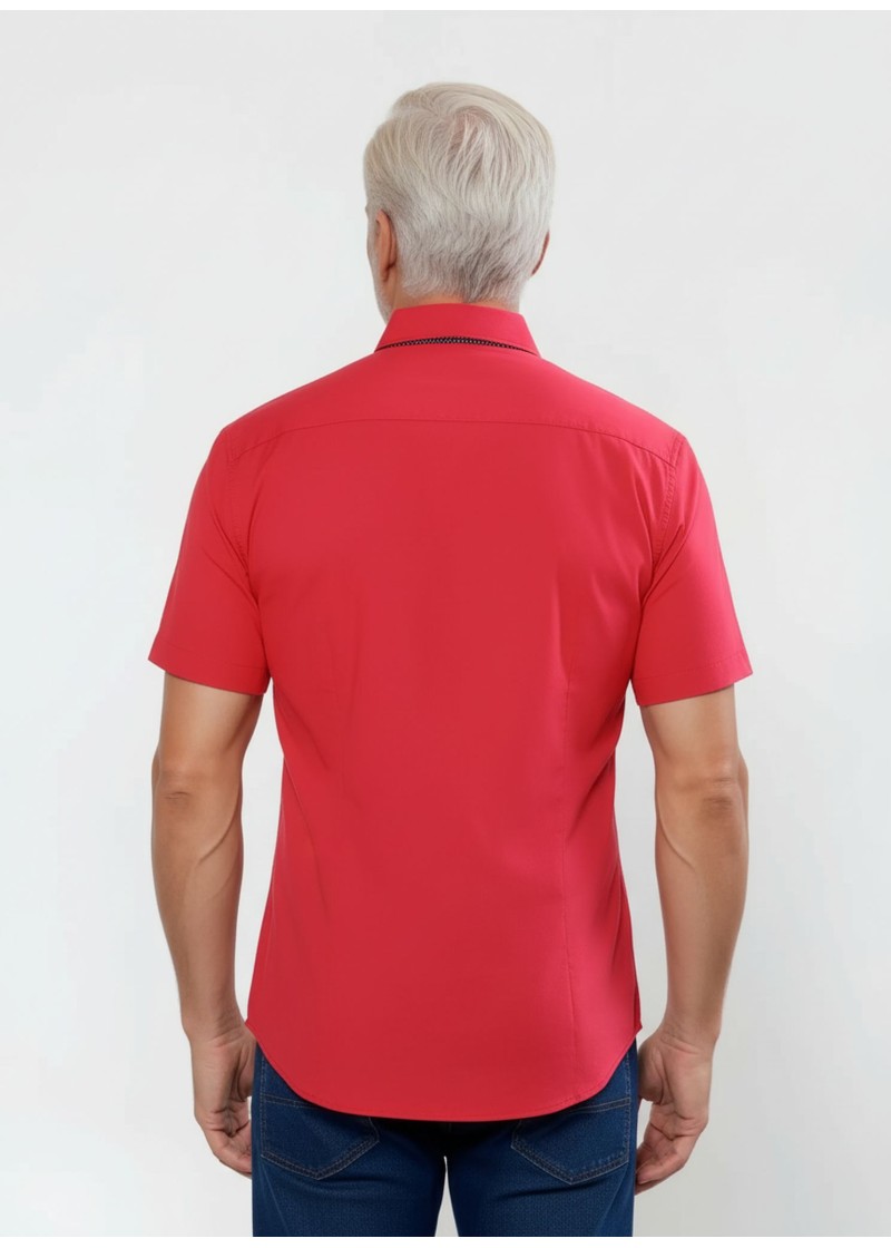 Camisa masculina de tricoline manga curta com detalhe de bolinha, vermelha