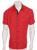Camisa masculina de tricoline manga curta com detalhe de bolinha, vermelha