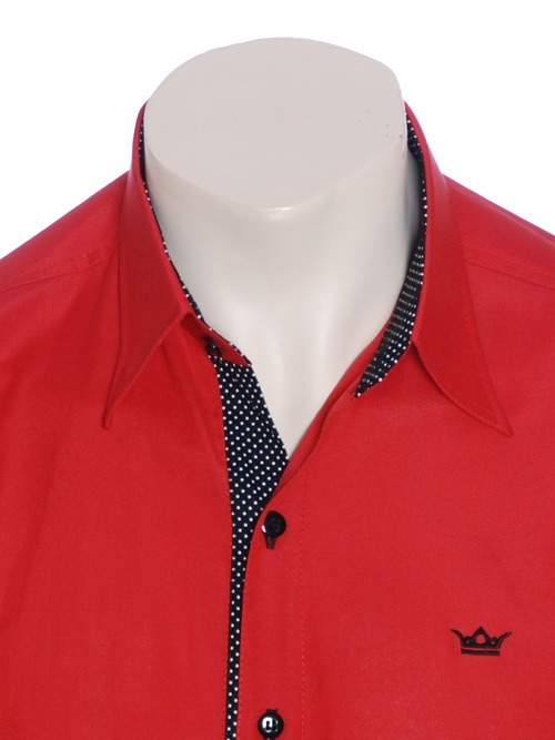 Camisa masculina de tricoline manga curta com detalhe de bolinha, vermelha