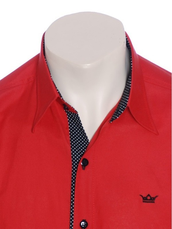 Camisa masculina de tricoline manga curta com detalhe de bolinha, vermelha Camisa masculina de tricoline manga curta com detalhe de bolinha, vermelha
