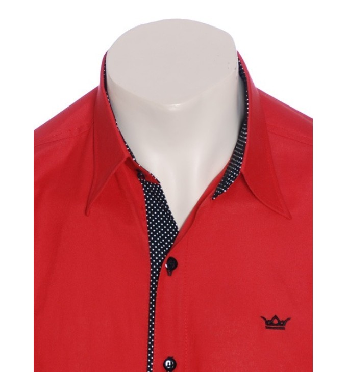 Camisa masculina de tricoline manga curta com detalhe de bolinha, vermelha Camisa masculina de tricoline manga curta com detalhe de bolinha, vermelha