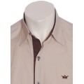 Camisa masculina de tricoline manga curta com detalhe de bolinha, cáqui Camisa masculina de tricoline manga curta com detalhe de bolinha, cáqui