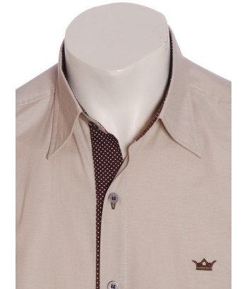 Camisa masculina de tricoline manga curta com detalhe de bolinha, cáqui