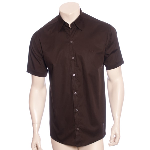 Camisa social de algodão egípcio fio 80,  marrom escuro
