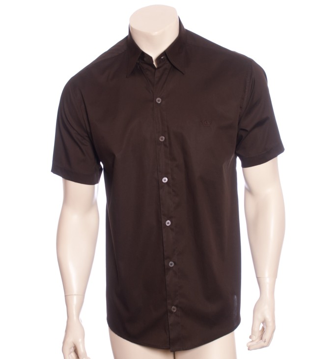 Camisa social de algodão egípcio fio 80,  marrom escuro Camisa social de algodão egípcio fio 80,  marrom escuro