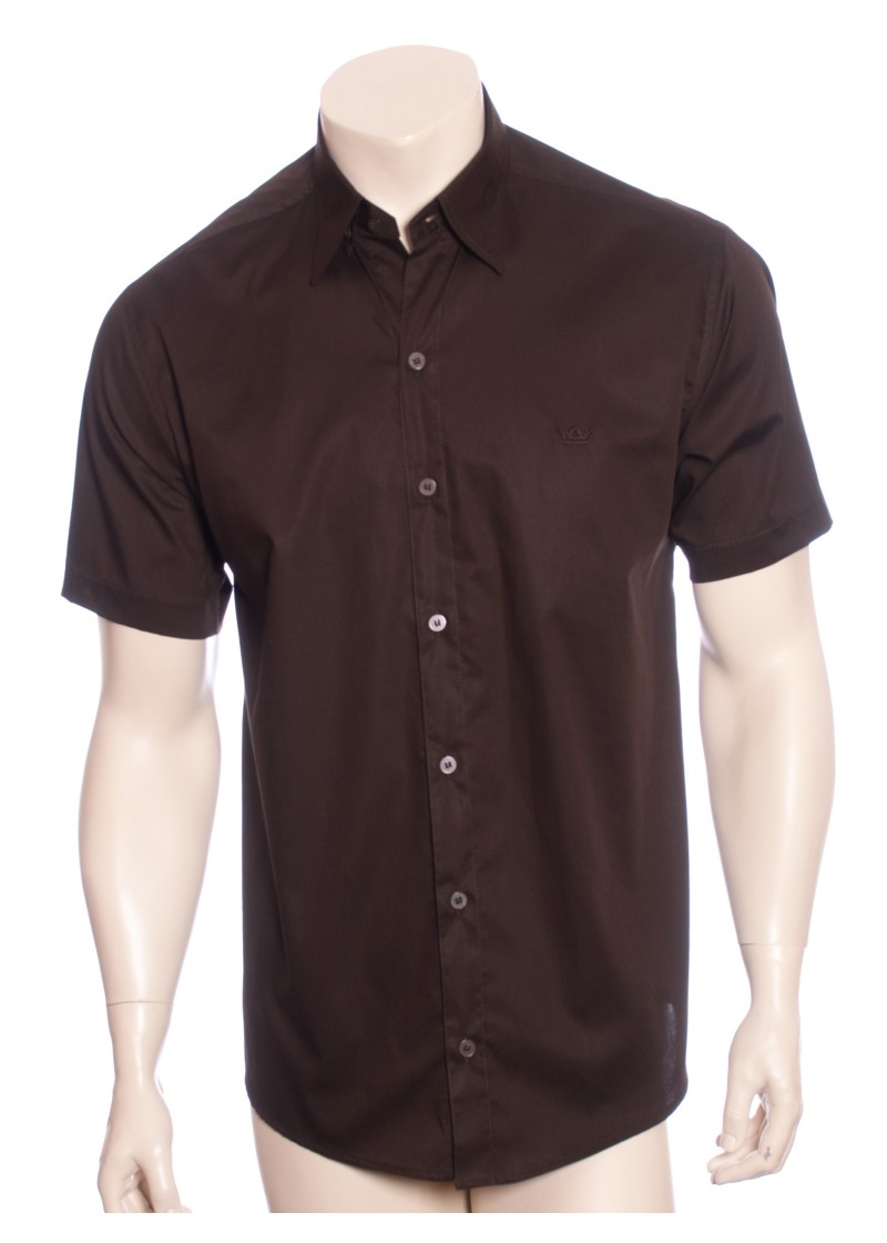Camisa social de algodão egípcio fio 80,  marrom escuro
