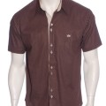 Camisa masculina de bolinha manga curta, marrom  