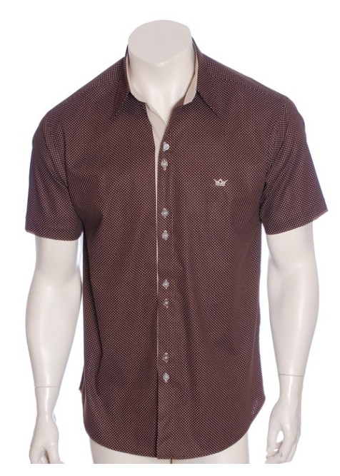 Camisa masculina de bolinha manga curta, marrom  