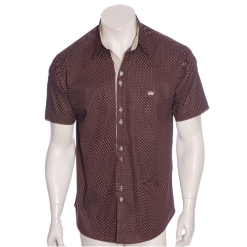 Camisa masculina de bolinha manga curta, marrom  