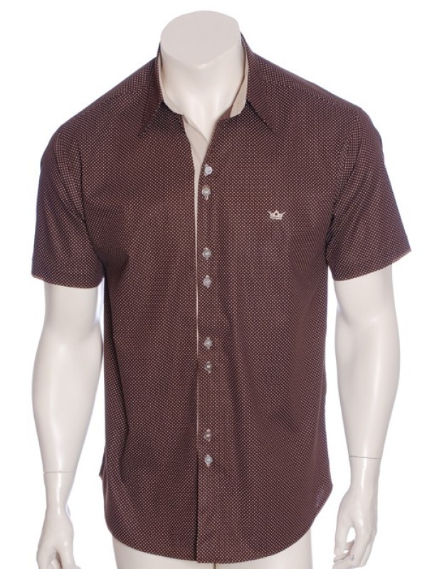 Camisa masculina de bolinha manga curta, marrom Camisa masculina de bolinha manga curta, marrom