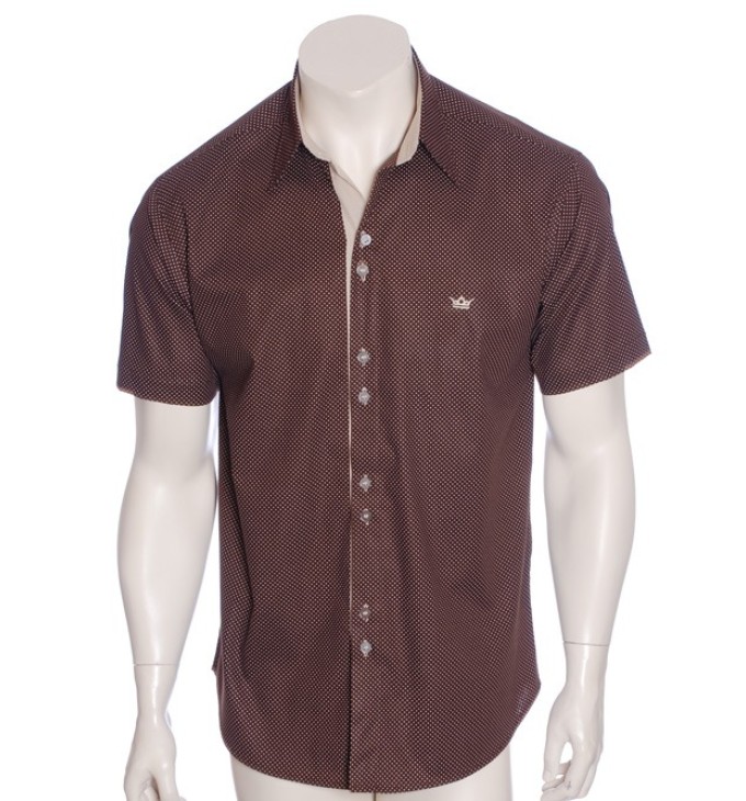 Camisa masculina de bolinha manga curta, marrom Camisa masculina de bolinha manga curta, marrom