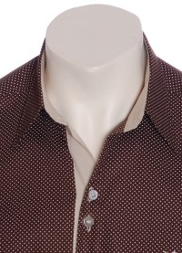 Camisa masculina de bolinha manga curta, marrom  