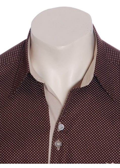 Camisa masculina de bolinha manga curta, marrom  