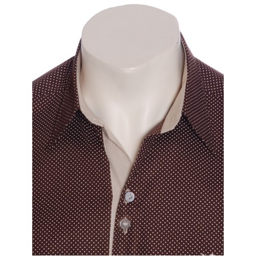 Camisa masculina de bolinha manga curta, marrom  