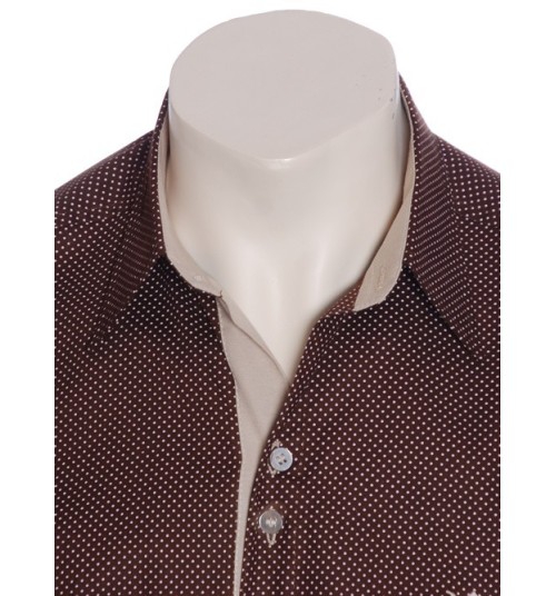 Camisa masculina de bolinha manga curta, marrom  