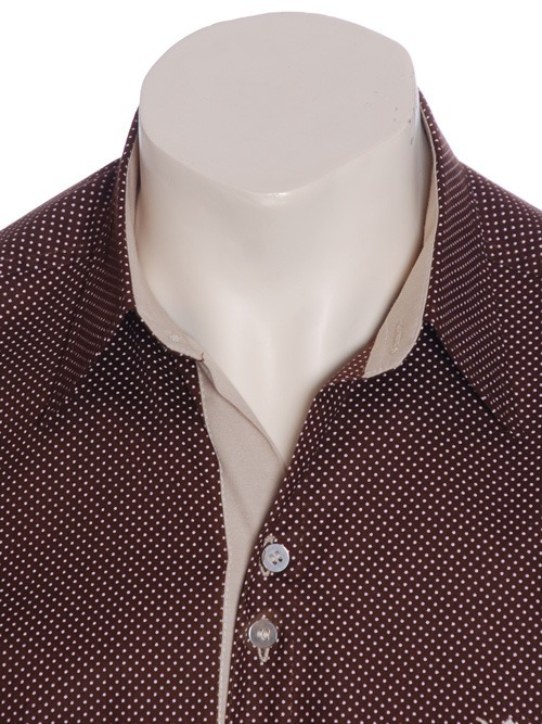 Camisa masculina de bolinha manga curta, marrom  