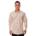 Camisa masculina de bolinha manga longa, bege