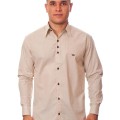 Camisa masculina de bolinha manga longa, bege