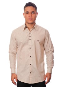 Camisa masculina de bolinha manga longa, bege