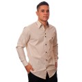 Camisa masculina de bolinha manga longa, bege