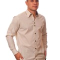 Camisa masculina de bolinha manga longa, bege