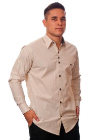 Camisa masculina de bolinha manga longa, bege