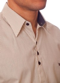 Camisa masculina de bolinha manga longa, bege