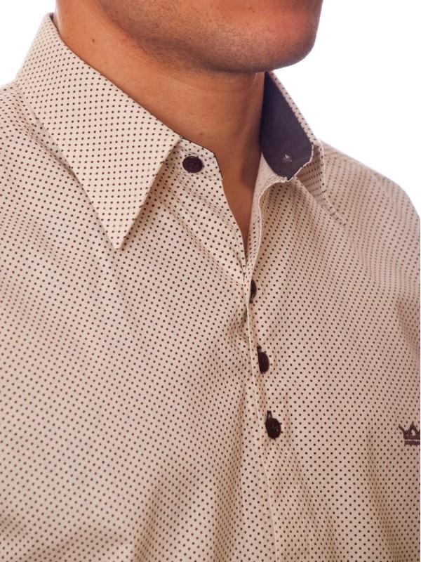 Camisa masculina de bolinha manga longa, bege Camisa masculina de bolinha manga longa, bege