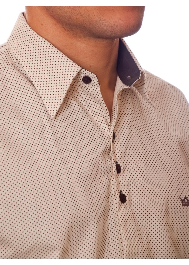 Camisa masculina de bolinha manga longa, bege