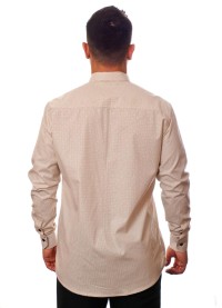 Camisa masculina de bolinha manga longa, bege